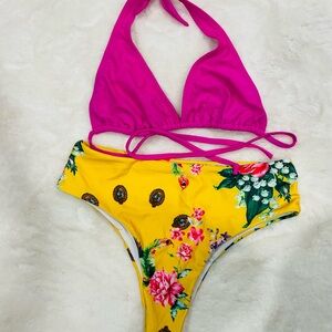 Pink and Yellow Bikini Set
